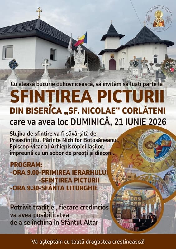 Eveniment religios la Corlăteni: Sfințirea picturii bisericii „Sf. Nicolae”