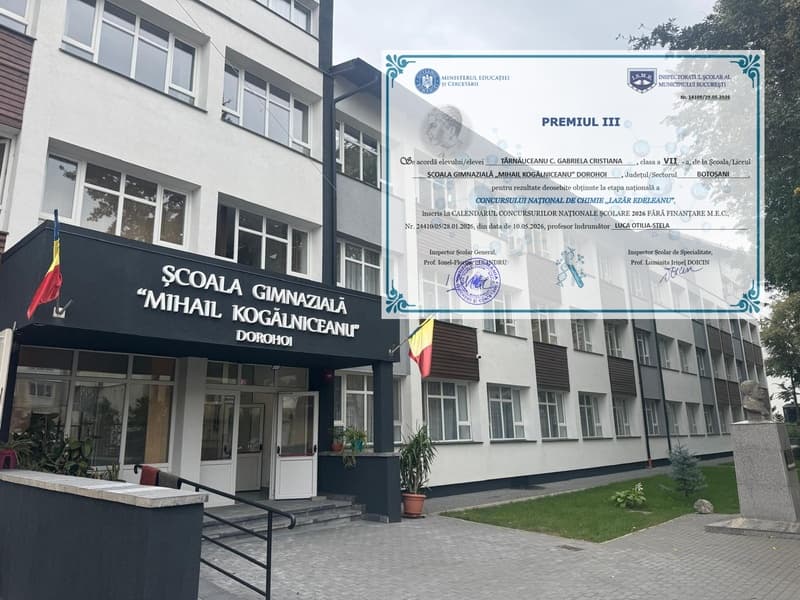 Performanță de excepție pentru o elevă a Gimnaziului Kogălniceanu Dorohoi la Concursul Național de Chimie „Lazăr Edeleanu”