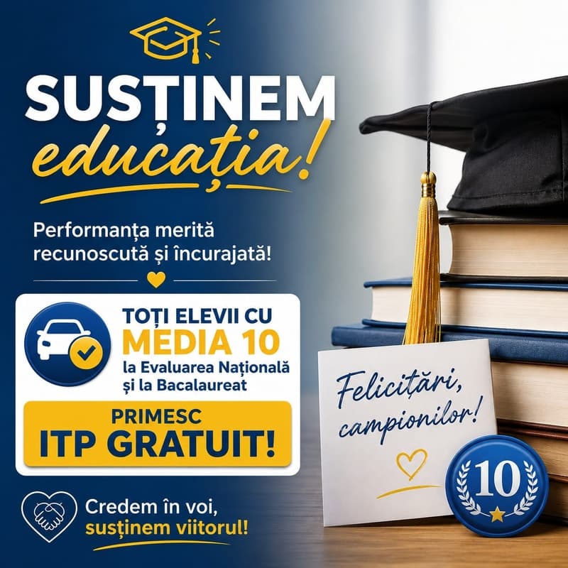 Toți elevii din județul Botoșani cu media 10 la BAC și Evaluare Națională vor beneficia de ITP gratuit la Dorohoi