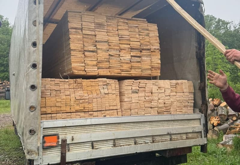 Opt metri cubi de material lemnos și o autoutilitară, confiscate de polițiștii din Flămânzi