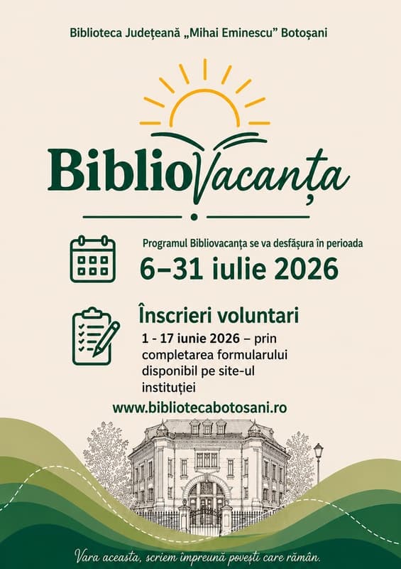 Biblioteca Județeană „Mihai Eminescu” Botoșani dă startul programului BiblioVacanța 2026