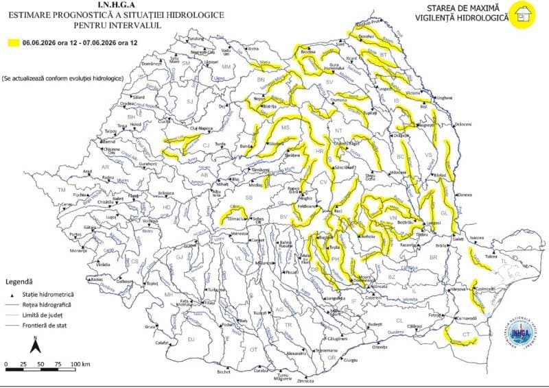 Cod galben de inundații pe râurile Siret, Prut și Jijia și afluenții acestora