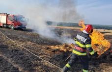 Patru hectare de grâu, două de miriște și o balotieră au ars pe un câmp din Miorcani