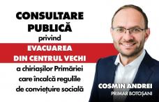 Cosmin Andrei: „Am atins pragul de 10.000 de botoșăneni care au răspuns la consultarea publică privind evacuarea chiriașilor agresivi din Centrul Vech