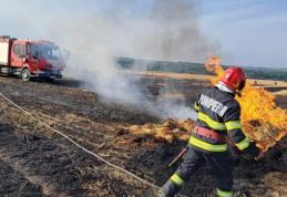 Patru hectare de grâu, două de miriște și o balotieră au ars pe un câmp din Miorcani