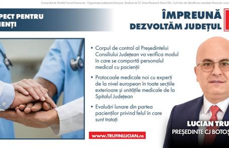 Cum va arăta programul „RESPECT PENTRU PACIENȚI” anunțat de Lucian Trufin, candidatul PSD pentru Consiliul Județean Botoșani