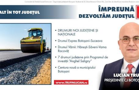 Programul „Asfaltare în tot județul” al lui Lucian Trufin prevede reabilitarea a încă 200 de Km de drumuri județene în următorii patru ani