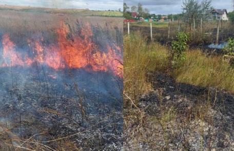 O casă și un lan de porumb în pericol din cauza unui incendiu de vegetaţie uscată